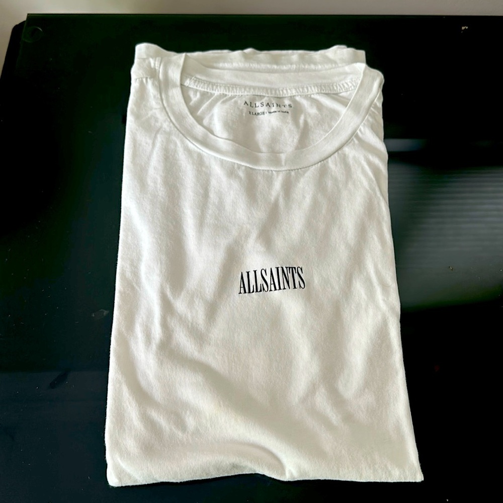 Allsaints plain white tee with allsaints logo in the middle